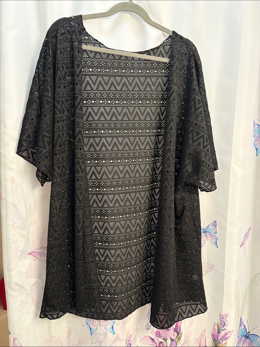 Source Unknown Black Crochet Kimono Swim Coverup